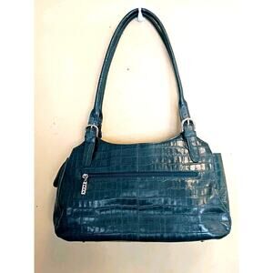 MAXX New York Hunter Green Croc Embossed Leather Shoulder Bag Silver Hardware